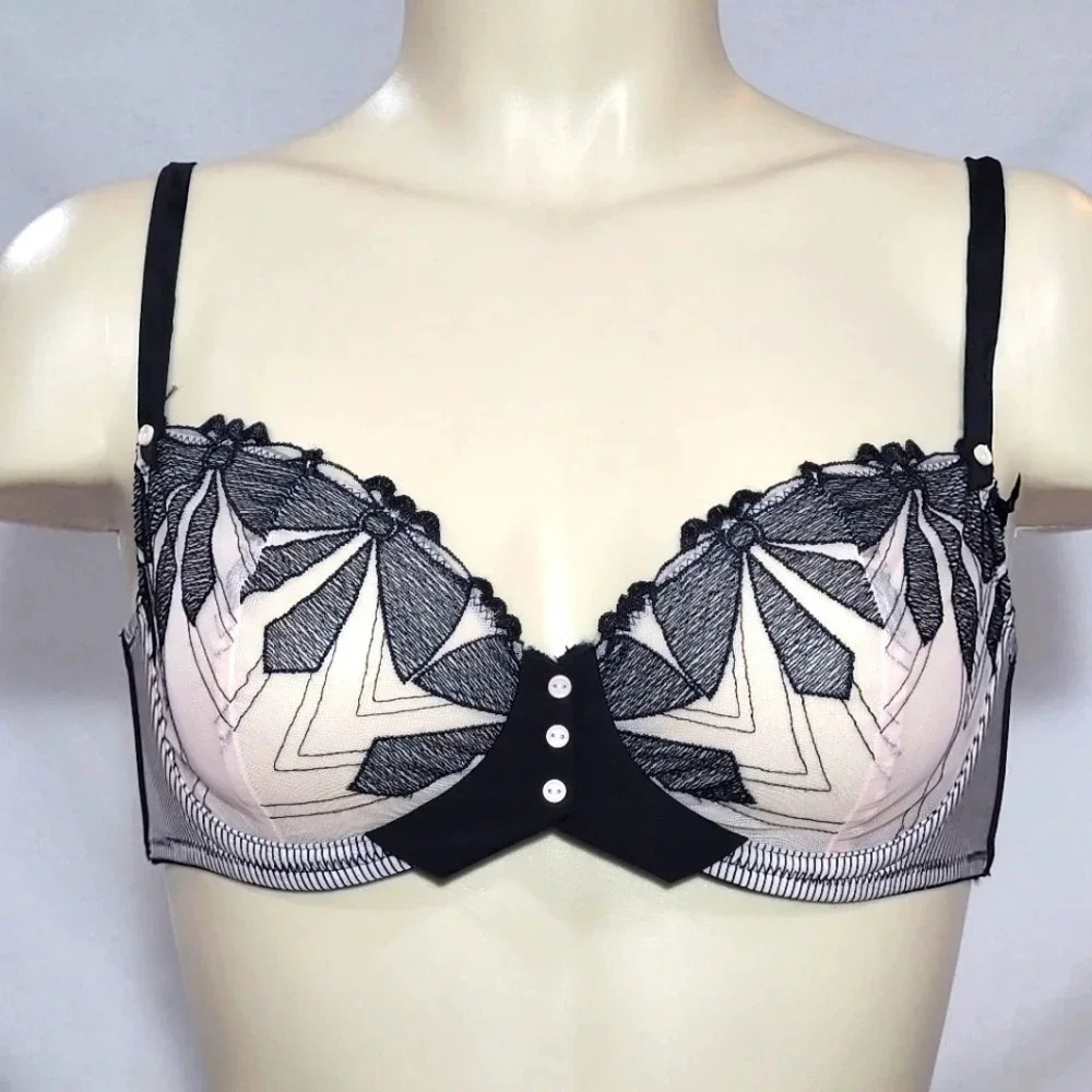 34B Kardashian Kollection Intimates Sting Semi Sheer‎ Underwire Bra Black NWT